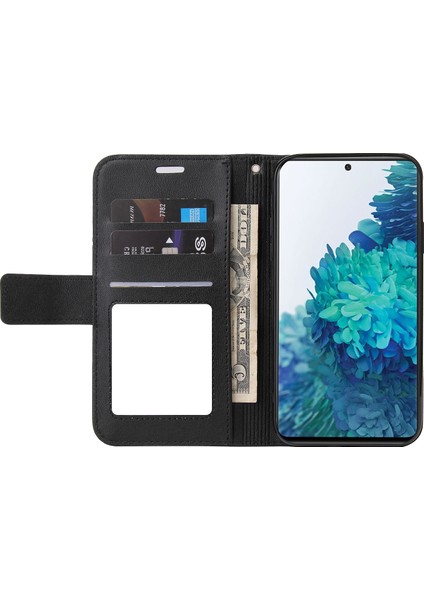 Gq.utrobe Cüzdan Stand Tasarım Deri Kapak Samsung Galaxy S21 Için Metal Dikdörtgen Dekor Plus 5g-Black (Yurt Dışından)