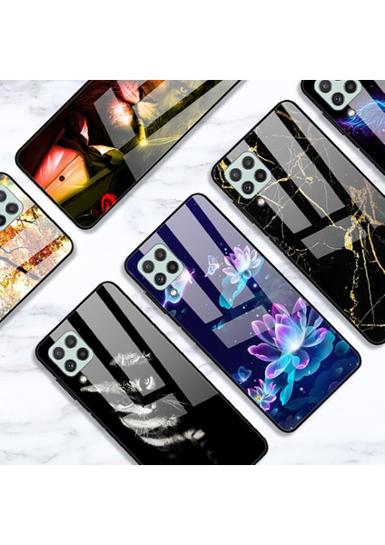 Temperli Cam Desen Tasarımı Pc+Tpu Hibrit Şok Geçirmez Anti-Çizelge Anti-Çizelge Arka Kabuk Kapağı Samsung Galaxy A22 4g (Ab Versiyonu) -Bolor Bulut (Yurt Dışından)