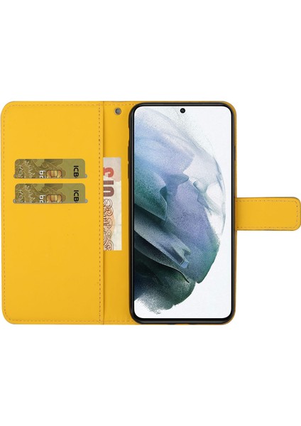 Samsung Galaxy S21 Fe-Sarı Için Kayış ile Baskılı Çiçek Mıknatıs Telek Cüzdan Deri Koruyucu Kılıf (Yurt Dışından)