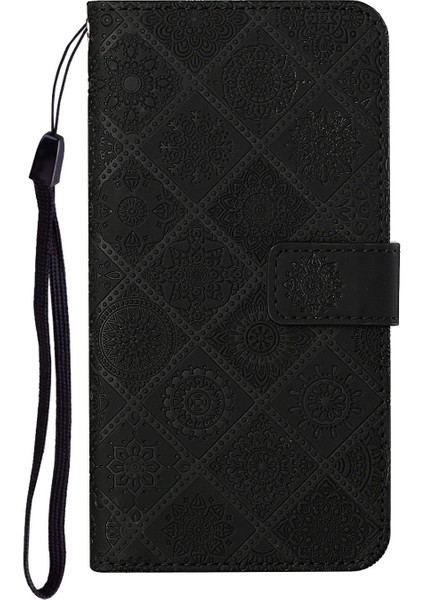 Samsung Galaxy S21 Fe-Black Için Kayış ile Baskılı Çiçek Mıknatıs Toka Deri Koruyucu Kılıf (Yurt Dışından)