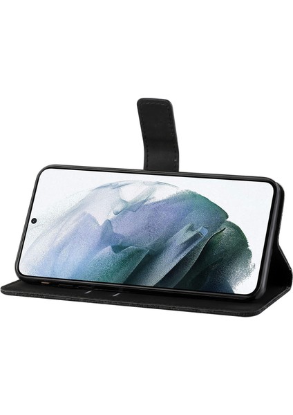 Samsung Galaxy S21 Fe-Black Için Kayış ile Baskılı Çiçek Mıknatıs Toka Deri Koruyucu Kılıf (Yurt Dışından)