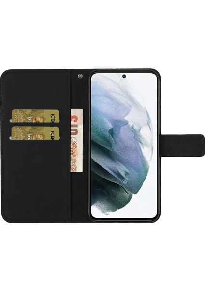 Samsung Galaxy S21 Fe-Black Için Kayış ile Baskılı Çiçek Mıknatıs Toka Deri Koruyucu Kılıf (Yurt Dışından)