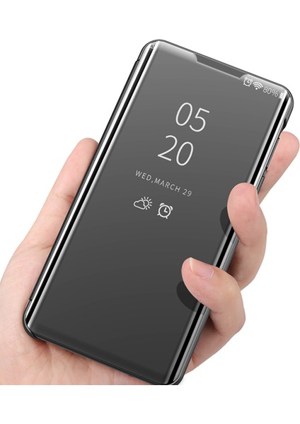 Folio Flip Ayna Yüzey Deri Kaplama Stant Çantası Samsung Galaxy S21 Fe-Dark Mavi Için Görünüm Penceresi (Yurt Dışından)