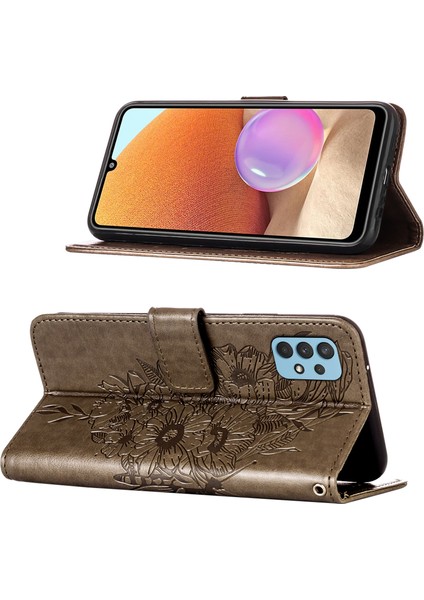Samsung Galaxy A32 4g (Ab Versiyonu) Için Kelebek Deri Cüzdan Stand Kılıfı Koruyucu Kabuk -Grey (Yurt Dışından)