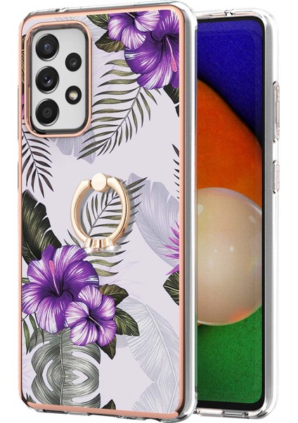 Mermer Desen Imd Tasarım Parmak Yüzüğü Kickstand Tpu Samsung Galaxy A52 5g/4g/galaxy A52S Için 5g-Serbest Çiçekler (Yurt Dışından)