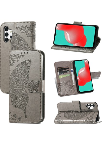 Samsung Galaxy A32 5g-Grey Için Big Butterfly Deri Cüzdan Telefon Kabuğu (Yurt Dışından)