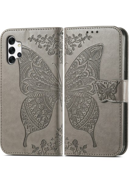 Samsung Galaxy A32 5g-Grey Için Big Butterfly Deri Cüzdan Telefon Kabuğu (Yurt Dışından)