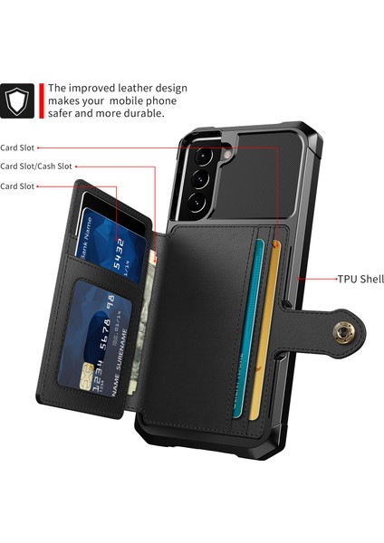 Samsung Galaxy S21+5G-BLACK Için Kart Tutucu [yerleşik Manyetik Tabaka] ile Kickstand Deri Kaplı Tpu Koruyucu Kapağı (Yurt Dışından)