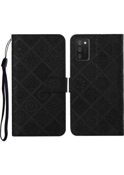 Mıknatıs Telek Samsung Galaxy A02S (166.5X75.9X9.2MM) Için Kayışlı Çiçek Cüzdan Deri Çanta (Yurt Dışından)