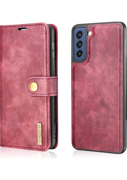 Samsung Galaxy S21 Fe Için Söndürülebilir 2'si-1 Bir Arada Deri Cüzdan Kılıfı Stand Folio Manyetik Telefon Kapak-Kırmızı (Yurt Dışından)