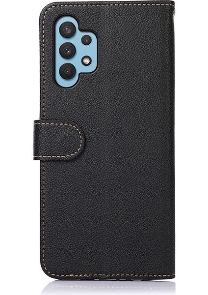 Khazneh Rfıd Engelleme Hırsızlığı Önleme Işlemi Litchi Cilt Deri Telefon Kılıfı Samsung Galaxy A32 4g (Ab Versiyonu) -Black (Yurt Dışından)