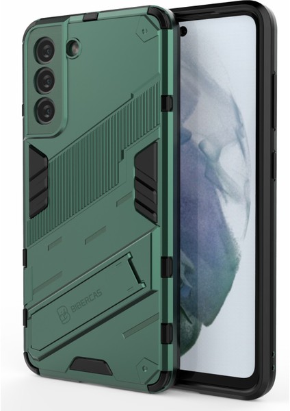 Samsung Galaxy S21 Fe-Green Için Kickstand ile Anti-Cratch Pc+Tpu Hibrid Telefon Geri Dikkatli Şok Geçirmez Kapak (Yurt Dışından)