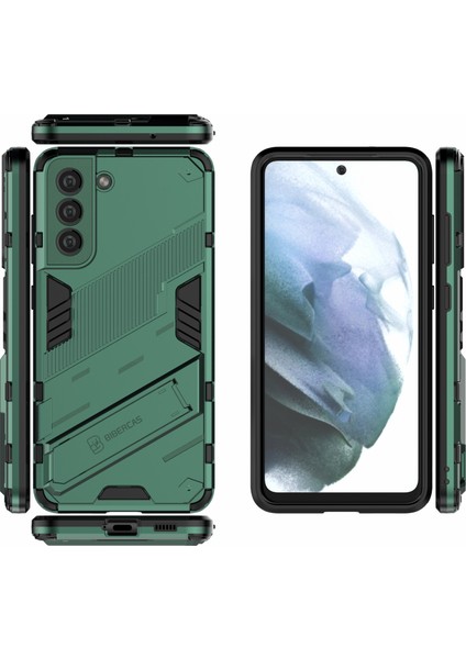 Samsung Galaxy S21 Fe-Green Için Kickstand ile Anti-Cratch Pc+Tpu Hibrid Telefon Geri Dikkatli Şok Geçirmez Kapak (Yurt Dışından)