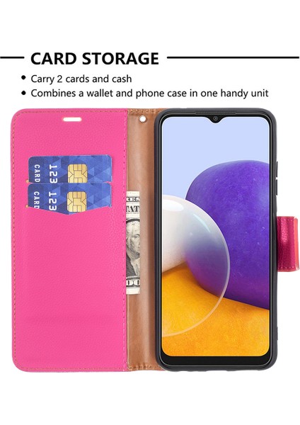 Samsung Galaxy A22 5g (Ab Versiyonu) Için Kayışlı Düz Renkli Litchi Doku Cüzdan Stand Deri Kapak (Yurt Dışından)