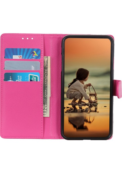 Samsung Galaxy S21 Fe-Rose Için Klasik Litchi Doku Pu Deri Cüzdan Telefon Stand Kılıfı (Yurt Dışından)