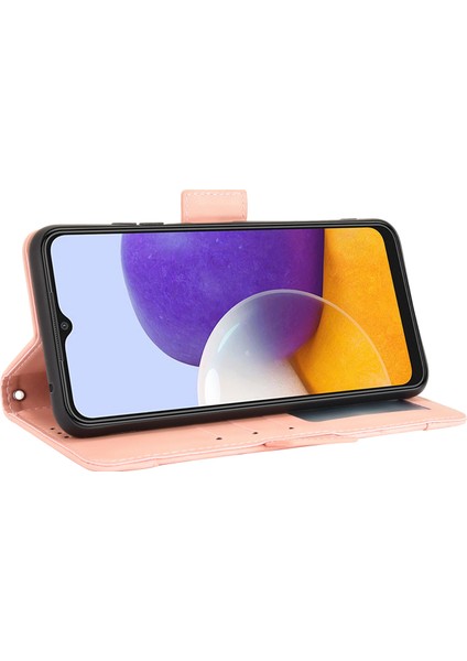 Samsung Galaxy A22 5g (Ab Versiyonu) Stand ile Deri Telefon Kılıfı Ayrılmış Kart Cep Pembe (Yurt Dışından)