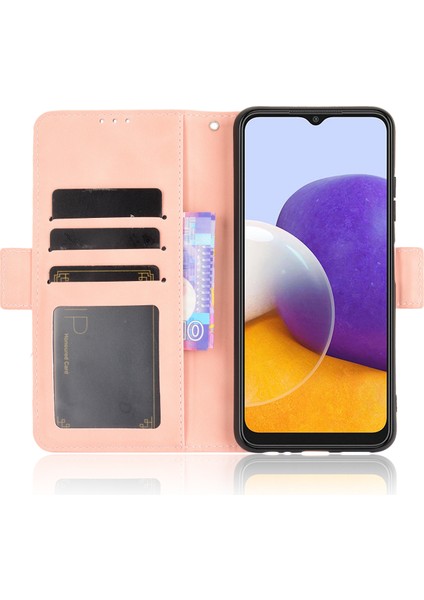 Samsung Galaxy A22 5g (Ab Versiyonu) Stand ile Deri Telefon Kılıfı Ayrılmış Kart Cep Pembe (Yurt Dışından)