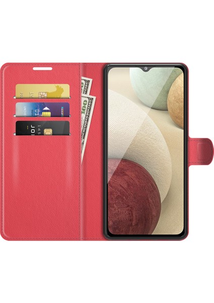 Cüzdan Tasarım Litchi Doku Deri Telefon Kılıfı Samsung Galaxy A22 4g (Ab Versiyonu) -Red (Yurt Dışından)