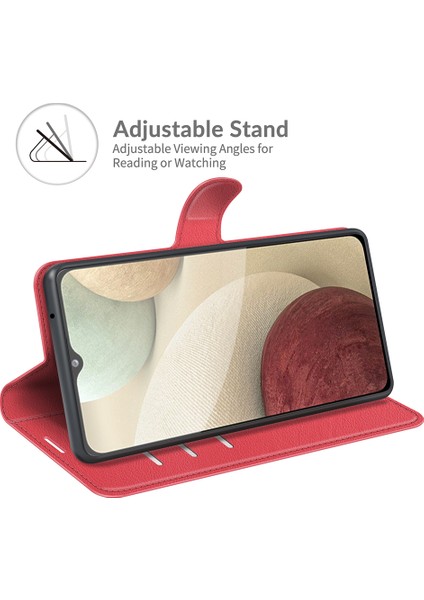 Cüzdan Tasarım Litchi Doku Deri Telefon Kılıfı Samsung Galaxy A22 4g (Ab Versiyonu) -Red (Yurt Dışından)