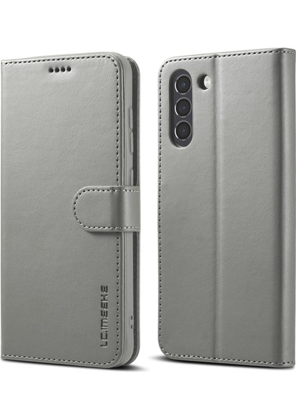 Samsung Galaxy S21 Fe-Grey Için Cüzdan Tasarım Deri Kabuk Telefon Stand Kapağı Kılıfı (Yurt Dışından)