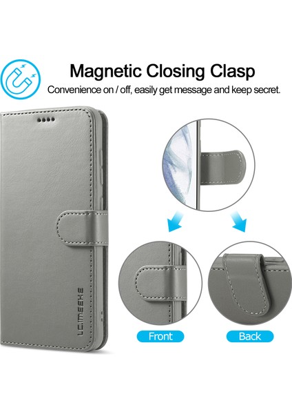 Samsung Galaxy S21 Fe-Grey Için Cüzdan Tasarım Deri Kabuk Telefon Stand Kapağı Kılıfı (Yurt Dışından)