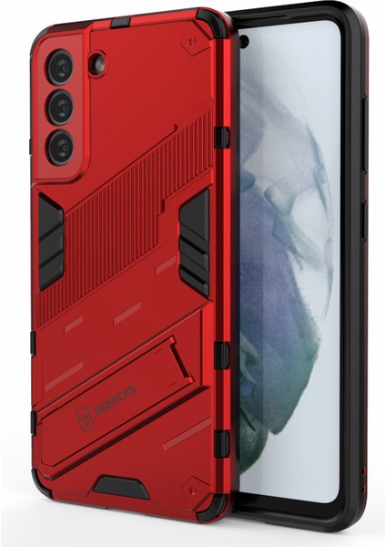 Samsung Galaxy S21 Fe-Red Için Kickstand ile Kickstand ile Anti-Cratch Pc+Tpu Hybrıd Telefon Geri Dikkat Vaka Şok Geçirmez Kapak (Yurt Dışından)