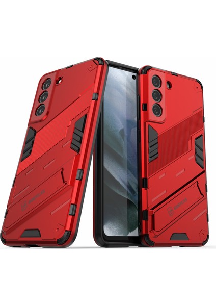 Samsung Galaxy S21 Fe-Red Için Kickstand ile Kickstand ile Anti-Cratch Pc+Tpu Hybrıd Telefon Geri Dikkat Vaka Şok Geçirmez Kapak (Yurt Dışından)