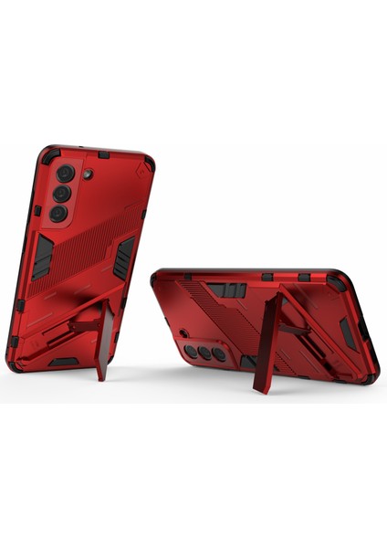 Samsung Galaxy S21 Fe-Red Için Kickstand ile Kickstand ile Anti-Cratch Pc+Tpu Hybrıd Telefon Geri Dikkat Vaka Şok Geçirmez Kapak (Yurt Dışından)