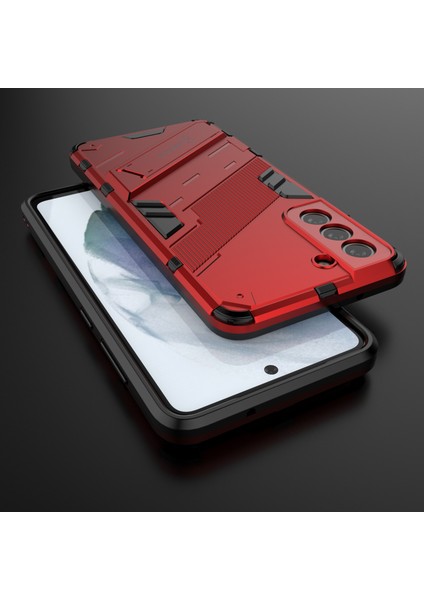 Samsung Galaxy S21 Fe-Red Için Kickstand ile Kickstand ile Anti-Cratch Pc+Tpu Hybrıd Telefon Geri Dikkat Vaka Şok Geçirmez Kapak (Yurt Dışından)