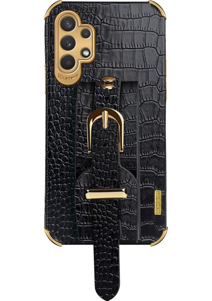 Bilek Kayış Tasarımı 6d Elektrokürlü Timsah Doku Pu Deri Kaplamalı Tpu Telefon Geri Kılıf Samsung Galaxy A32 5G/M32 5g-Black (Yurt Dışından)