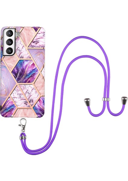 Yumuşak Esnek Tpu Ekleme Mermer Stili (2.0mm) Samsung Galaxy S21 Fe-Pink/mor Için Kirklalı Imd Elektrokaplama Koruyucu Kılıf (Yurt Dışından)
