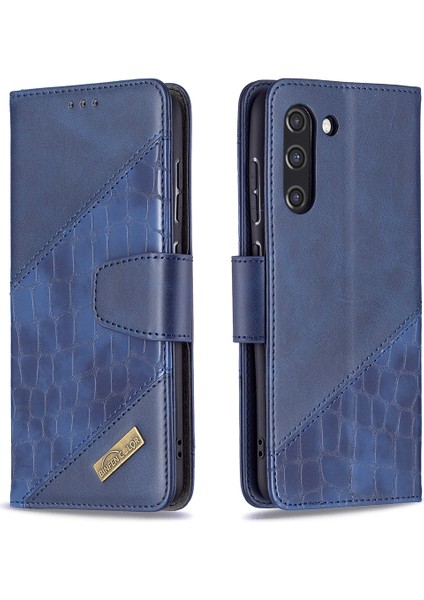 BF04 Ekleme Timsah Doku Deri Telefon Kabuğu Samsung Galaxy S21 FE/S21 Lite-Blue Için (Yurt Dışından)