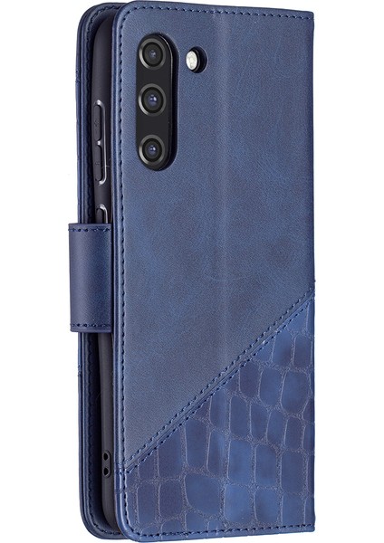 BF04 Ekleme Timsah Doku Deri Telefon Kabuğu Samsung Galaxy S21 FE/S21 Lite-Blue Için (Yurt Dışından)