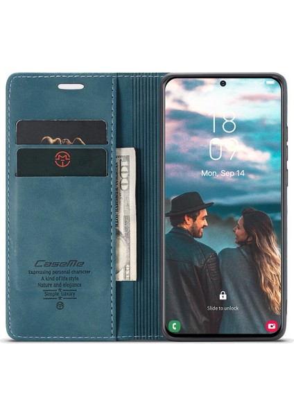 Samsung Galaxy S21 Fe-Mavi Için Basit Cüzdan Tasarımı Otomatik Emme Deri Çantası (Yurt Dışından)
