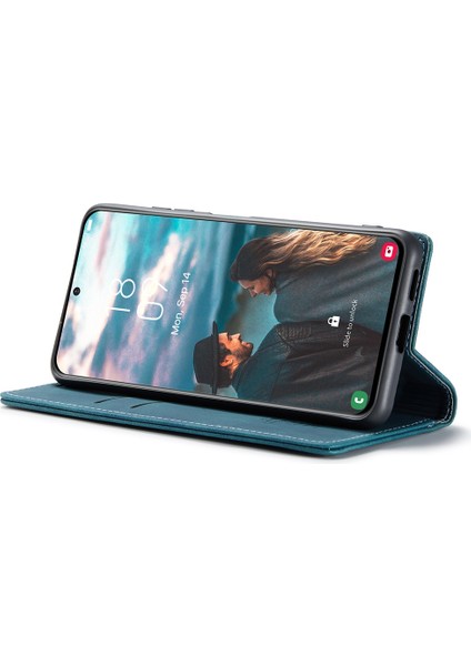 Samsung Galaxy S21 Fe-Mavi Için Basit Cüzdan Tasarımı Otomatik Emme Deri Çantası (Yurt Dışından)