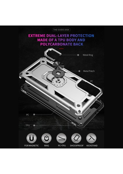 Samsung Galaxy S21 Fe-Silver Için Finger Ring Kickstand ile Fall Anti-Fone Hibrid Pc+Tpu+Metal Kılıf Kapağı (Yurt Dışından) fırsatları