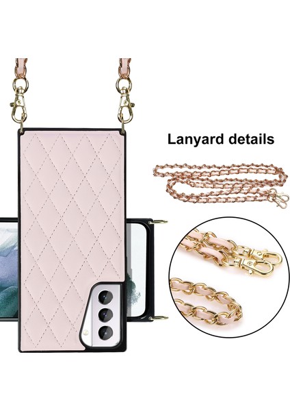 Tpu+Pu Deri Hibrit Kasa Dikişli Eşkenar Dörtgen Şok Geçirmez Kapak Kabuğu Samsung Galaxy S21+5G-PEMBE (Yurt Dışından)