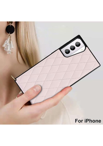 Tpu+Pu Deri Hibrit Kasa Dikişli Eşkenar Dörtgen Şok Geçirmez Kapak Kabuğu Samsung Galaxy S21+5G-PEMBE (Yurt Dışından)