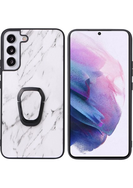 Şık Dokulu Desen Kickstand Tasarım Pu Deri Kaplamalı Tpu+Pc Hibrit Kılıf Kapağı Samsung Galaxy S22 5g-Karable Desen (Yurt Dışından)