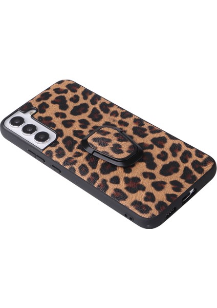 Şık Dokulu Desen Kickstand Tasarım Pu Deri Kaplamalı Tpu+Pc Hibrit Kılıf Kapağı Samsung Galaxy S22 5g-Karable Desen (Yurt Dışından)