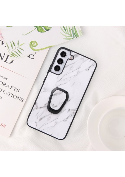 Şık Dokulu Desen Kickstand Tasarım Pu Deri Kaplamalı Tpu+Pc Hibrit Kılıf Kapağı Samsung Galaxy S22 5g-Karable Desen (Yurt Dışından)