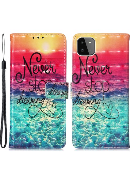 3D Desen Baskı Pu Deri Telefon Stand Kapak Cüzdan Kılıfı Samsung Galaxy A22 5g (Abd Sürümü) -Hap (Yurt Dışından)