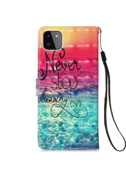 3D Desen Baskı Pu Deri Telefon Stand Kapak Cüzdan Kılıfı Samsung Galaxy A22 5g (Abd Sürümü) -Hap (Yurt Dışından)