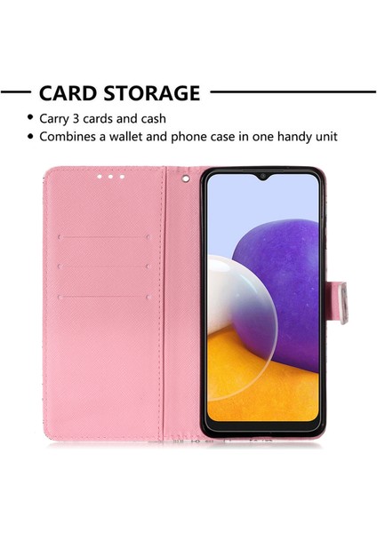 3D Desen Baskı Pu Deri Telefon Stand Kapak Cüzdan Kılıfı Samsung Galaxy A22 5g (Abd Sürümü) -Hap (Yurt Dışından)