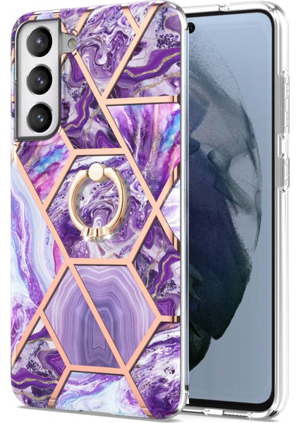 Samsung Galaxy S21 FE/S21 Fan Edition-Dark Purple Için Imd Iml Kaplama Mermer Desen Tpu Kılıf (2.0mm) (Yurt Dışından)