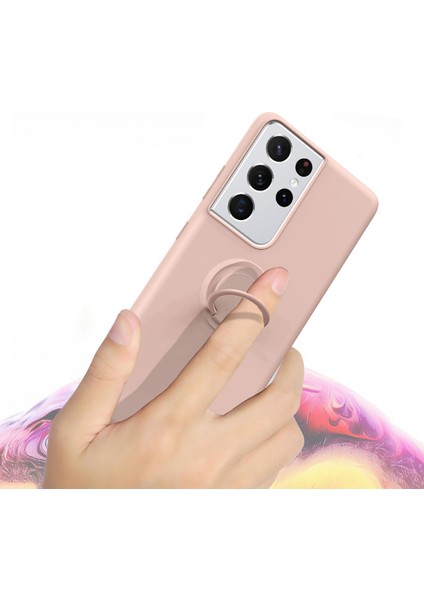 Yüzük Kickstand Tasarım Yumuşak Sıvı Silikon Telefon Koruyucu Kabuk Samsung Galaxy S21 Ultra 5g-Black Için Kayış (Yurt Dışından) indirimleri