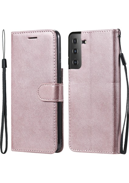 Cüzdan Tasarımı Tam Koruma Düz Deri Telefon Stand Kabuğu Samsung Galaxy S21 Fe-Rose Altın Için Kayış (Yurt Dışından)