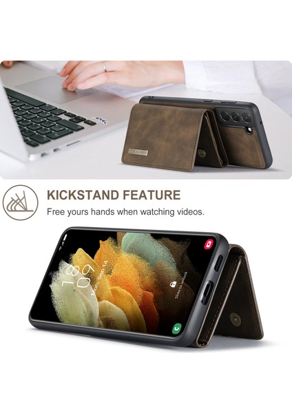 Samsung Galaxy S21 Fe-Coffee Için Kickstand ile Çıkarılabilir 2 Aradan 2 Arada Tasarım Deri Kaplamalı Tpu+Pc Kapı (Yurt Dışından)