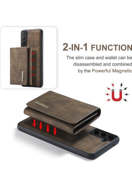 Samsung Galaxy S21 Fe-Coffee Için Kickstand ile Çıkarılabilir 2 Aradan 2 Arada Tasarım Deri Kaplamalı Tpu+Pc Kapı (Yurt Dışından)