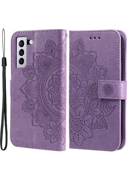 Samsung Galaxy S21 Fe-Purple Için Pu Deri Izin Çiçekler Desen Cüzdan Telefon Kılıfı (Yurt Dışından)